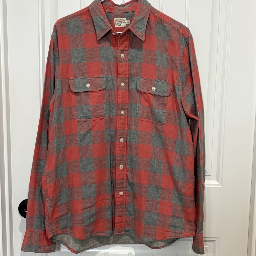 Faherty Brand Legend Sweater Shirt Mens‎ Med Peach Plaid Flannel Button Up